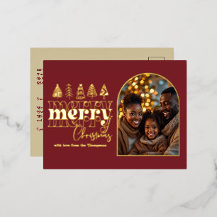 Cranberry Velvet & Antique Gold Weihnachtsfoto Folien Feiertagspostkarte
