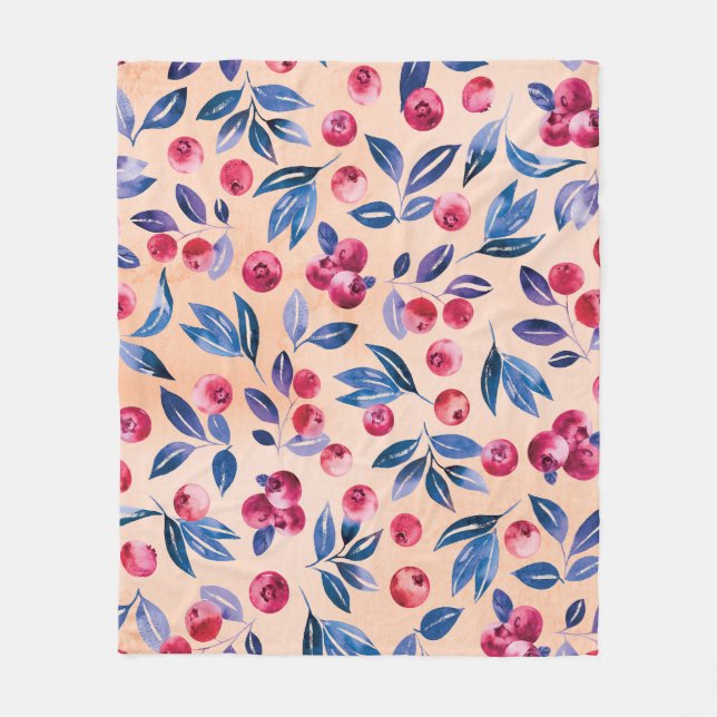 Cranberry Watercolor: Wilde Berries Nahtlos Fleecedecke (Vorderseite)