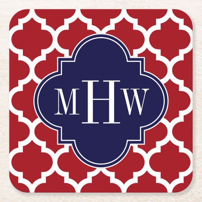 Cranberry Welch marokkanischer Navy 3 Anfangsmonog Rechteckiger Pappuntersetzer (Vorderseite)