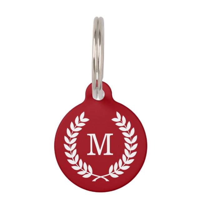 Cranberry Wht Wheat Laurel Wreath Initial Monogram Tiernamensmarke (Vorderseite)