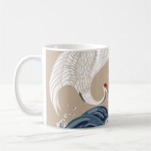 Crane and Japanese wave illustration. Traditional  Kaffeetasse
