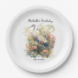Crane Bird Blätter Foliage Floral Geburtstag Pappteller