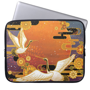 Crane Bird Chrysanthemum Japanisches Muster Laptopschutzhülle