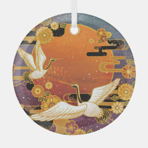 Crane Bird Chrysanthemum Japanisches Muster Ornament Aus Glas