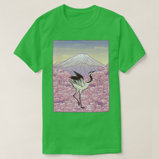Crane Bird Japanese Sakura Tree Cherry Blossom Flo T-Shirt (Design vorne)