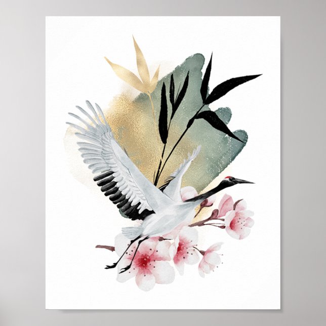 Crane Bird Japanische Artwork Poster (Vorne)