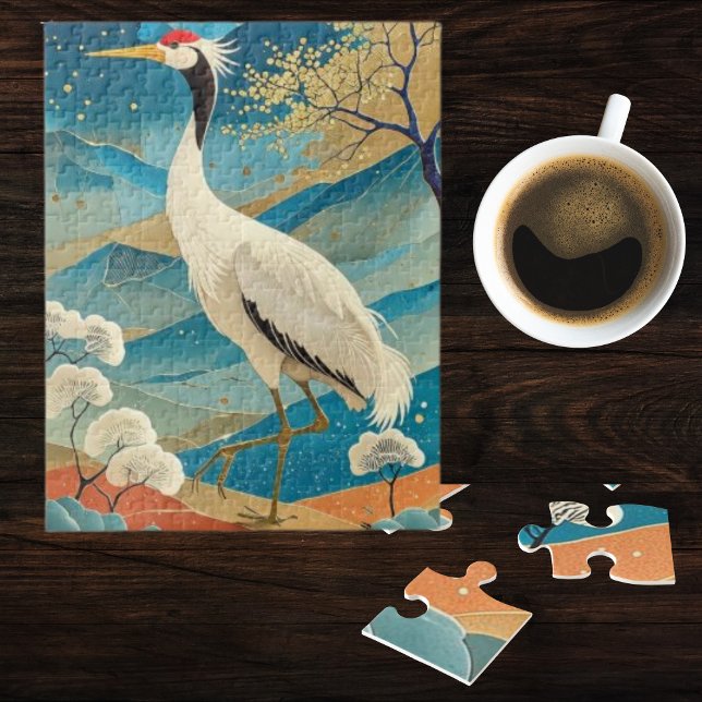 Crane Bird with Mountains and Fall Trees Japanese Puzzle (Von Creator hochgeladen)