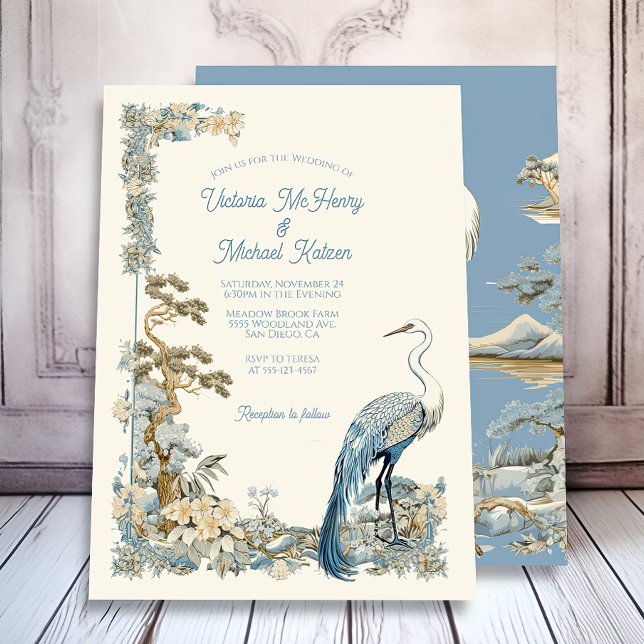 Crane Blumenstrauß Asia Bayou Nature Wedding Einladung (Von Creator hochgeladen)