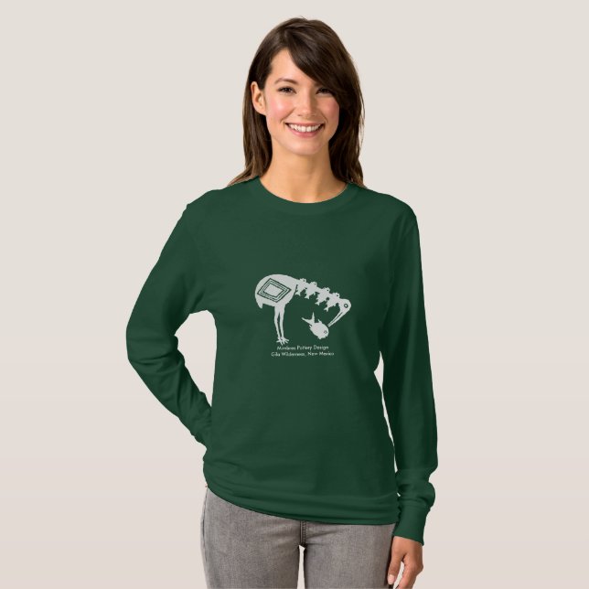 Crane Eating Fish - Mimbres Potteric Design T-Shirt (Vorne ganz)
