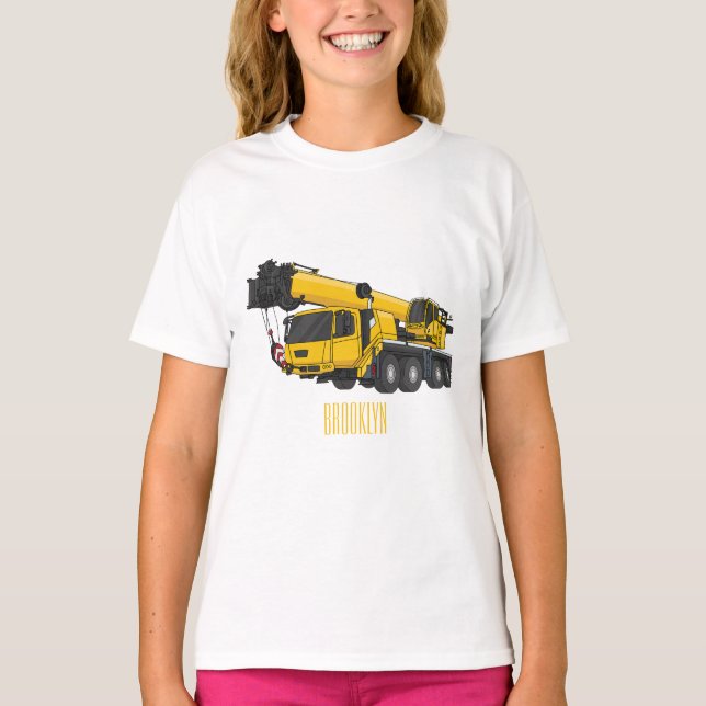 Crane LKW Cartoon Illustration der Schürze von Kin T-Shirt (Vorderseite)