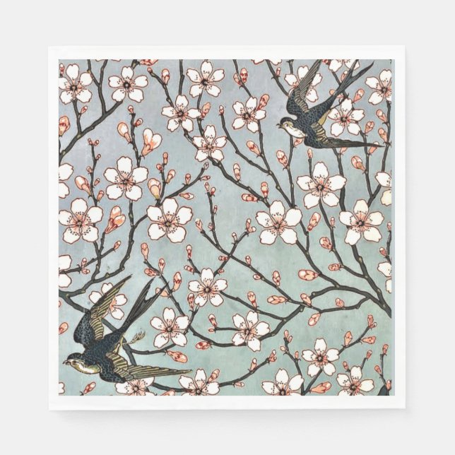 Crane - Mandelblüten und Schwalben Serviette (Vorderseite)