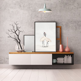 Crane Minimalist Aesthetic White Beige B-3 Poster