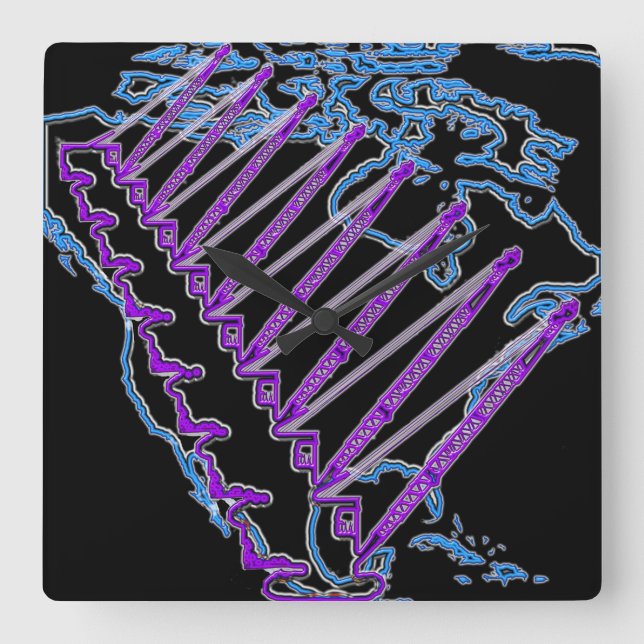 CRANE OPERATOR US MAP NEON SEHEN CRAWLER CRANE QUADRATISCHE WANDUHR (Vorderseite)