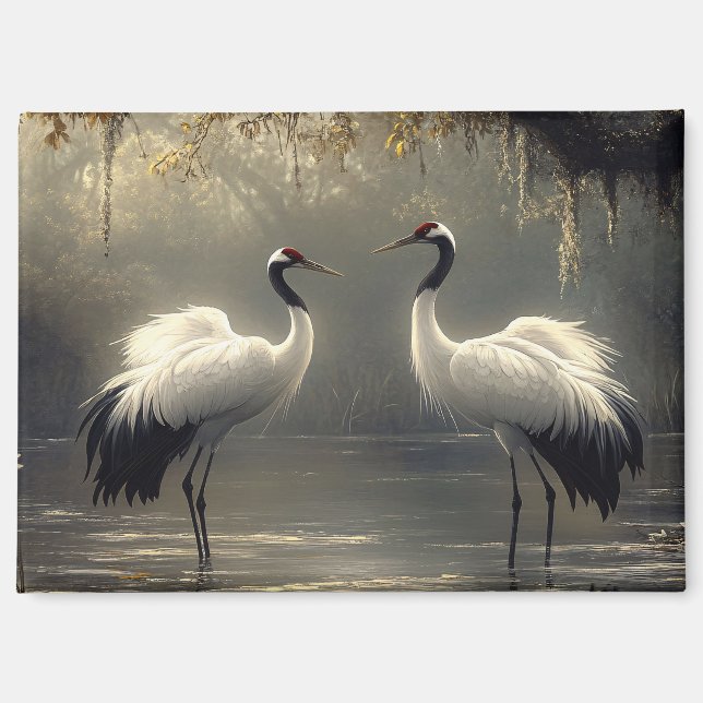 Crane Pair in einem Misty-Sumpf Magnet (Vorderseite)