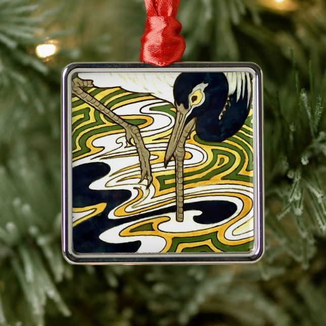 Crane Tile aus Kranich und Kolumbus aus dem 19. Ja Ornament Aus Metall (Baum)