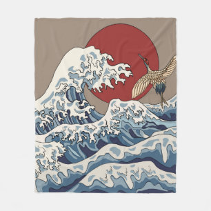 Crane und japanische Wave Illustration Traditionel Fleecedecke