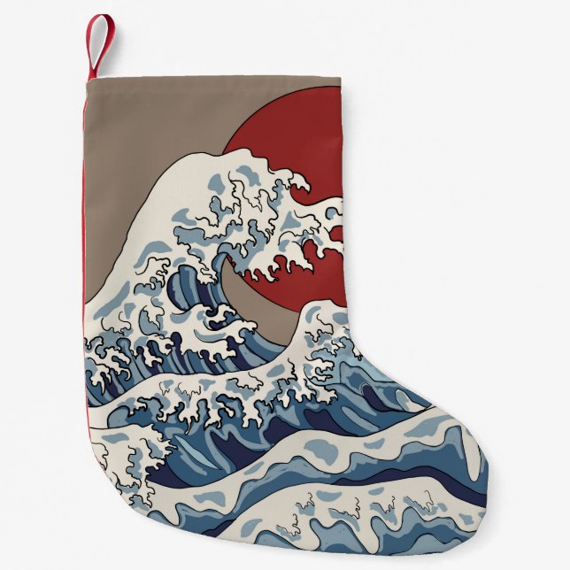 Crane und japanische Wave Illustration Traditionel Kleiner Weihnachtsstrumpf (Vorderseite)