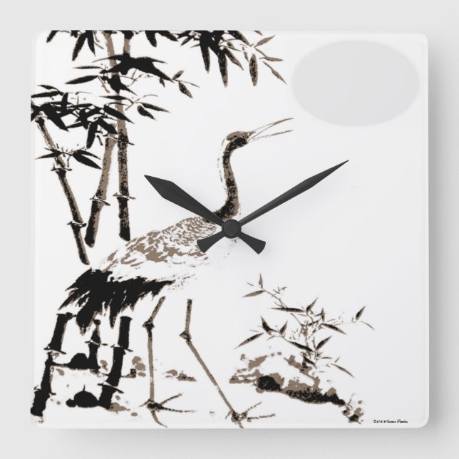 Crane Wall Clock Quadratische Wanduhr (Vorderseite)