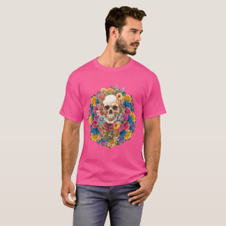 Cráneo vintage rodeado de flores coloridas T-Shirt