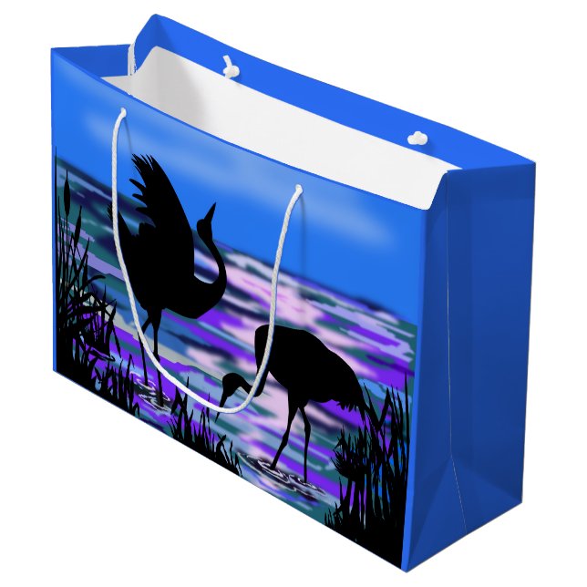 Cranes Bird Gift Bag - Liebe Dance Große Geschenktüte (Vorderseite Schrägansicht)
