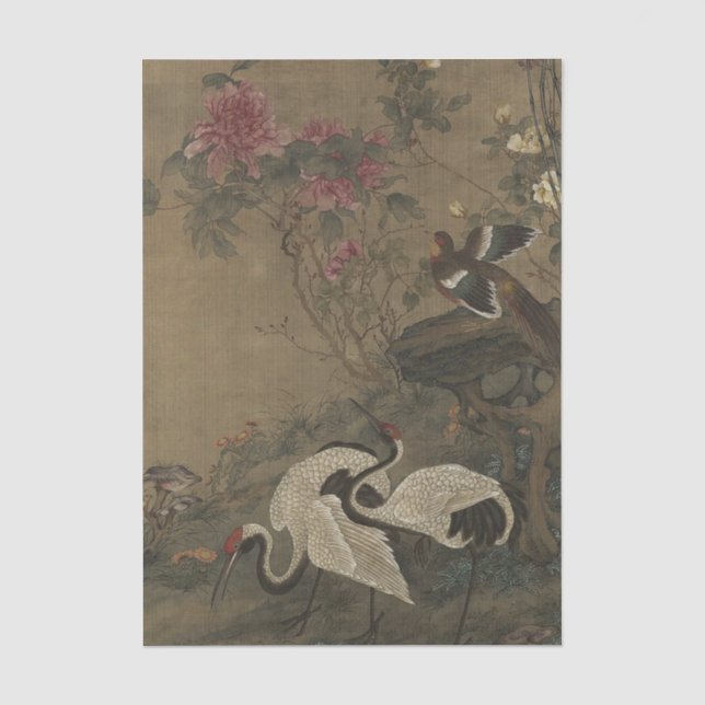 Cranes Birds Peonys von Ma Yuanyu Seidenpapier (Vorderseite)