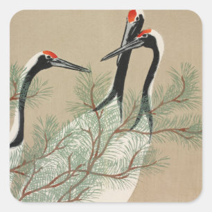 Cranes Kamisaka Sekka japan painting art canvas cc Quadratischer Aufkleber