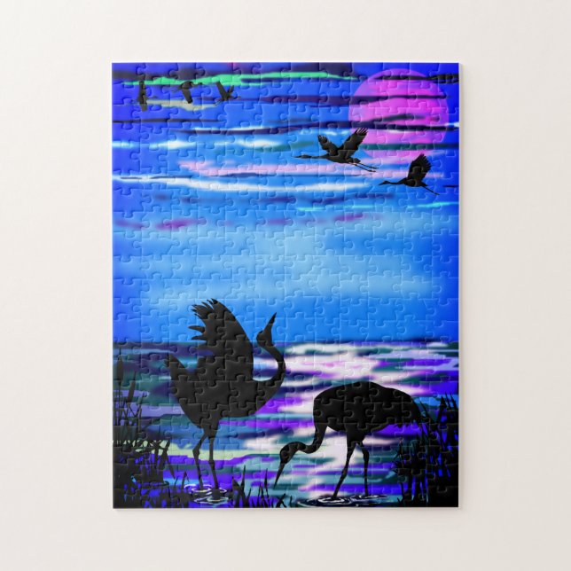 Cranes Liebe Dance - Romantic - Lake Sunset - Puzzle (Vertikal)