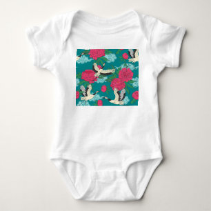 Cranes Peonies: Vintage Blumengrafiken Baby Strampler