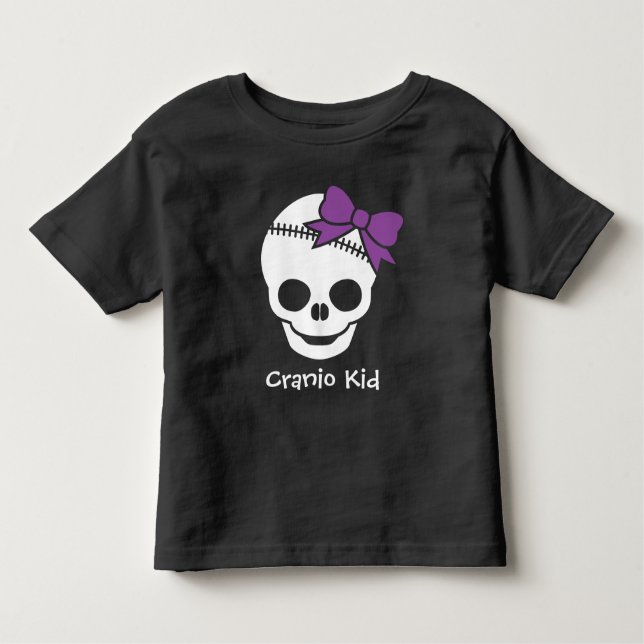 Cranio Kid Girl Skull mit Lila Bow Kleinkind T-shirt (Vorderseite)