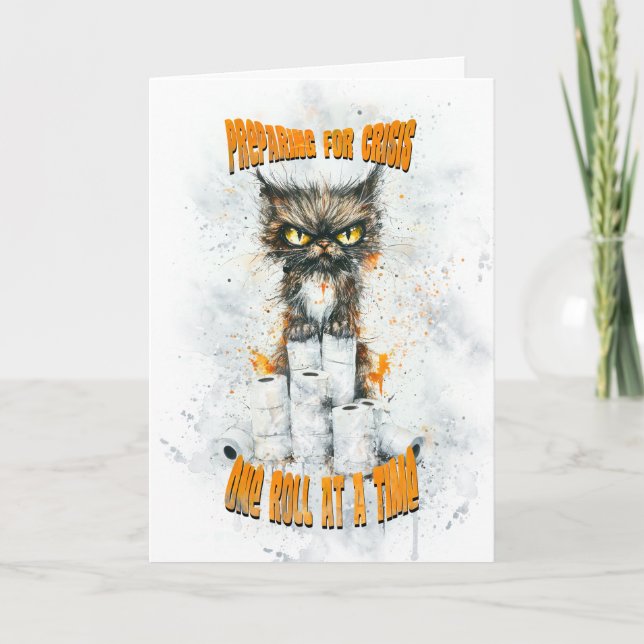 Cranky Cat Hoarding for a Crisis Dankeskarte (Vorderseite)