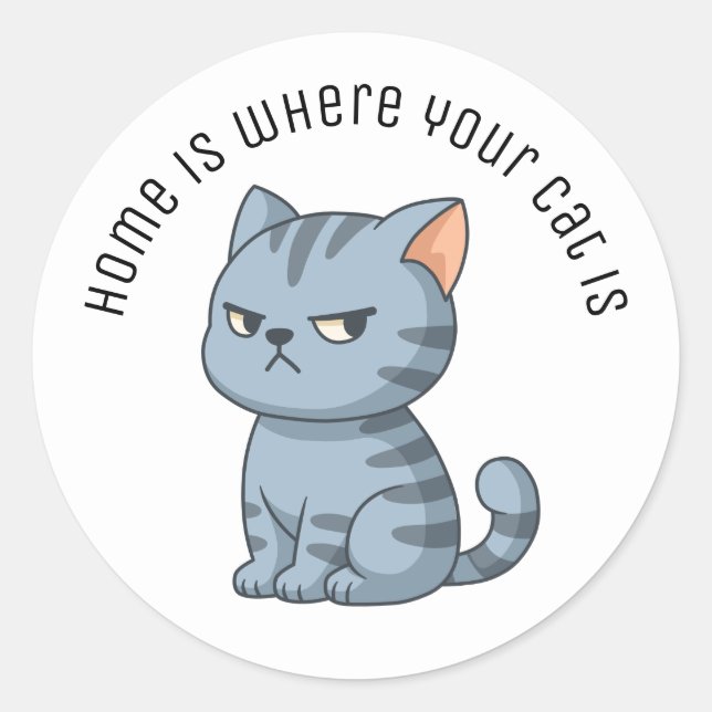 Cranky Grey Tabby Cat Custom Text Runder Aufkleber (Vorderseite)