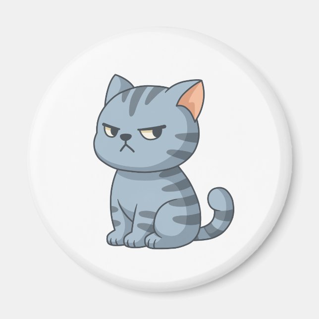 Cranky Grey Tabby Cat Magnet (Vorne)