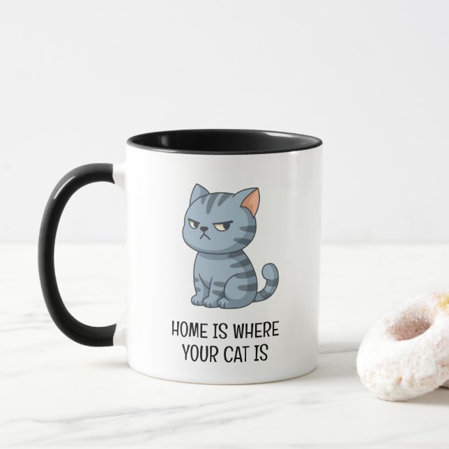 Cranky Grey Tabby Cat Tasse (Mit Donut)