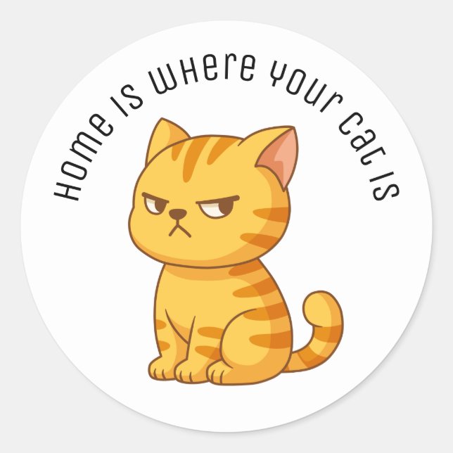 Cranky Orange Tabby Cat Custom Text Runder Aufkleber (Vorderseite)