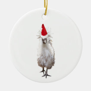 Cranky Silkie Bantam Chicken Weihnachtsmannmütze W Keramik Ornament