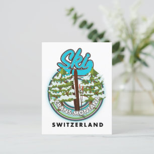 Crans-Montana Schweiz Skifahren Postkarte