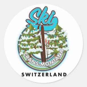 Crans-Montana Schweiz Skifahren Runder Aufkleber