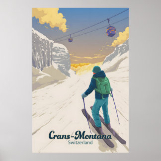 Crans Montana Schweiz Skigebiet Reiseplakat Poster