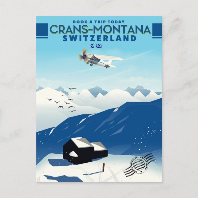 Crans-Montana Schweiz Skiposter Postkarte (Vorderseite)