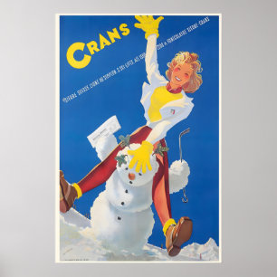 Crans-Montana Wallis Schweiz Vintage-Ski Poster