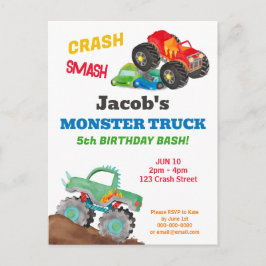 Crash Smash Monster Truck Geburtstag Bash Farbe Postkarte