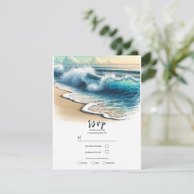 Crashing Ocean Waves Coastal Beach Hochzeit UAWG Einladung (Stehend Vorderseite)