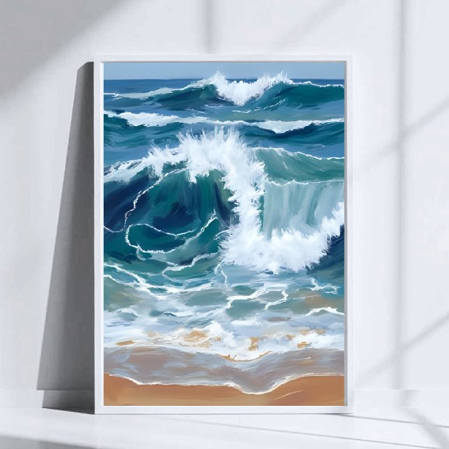 Crashing Ocean Waves | Coastal Blue Watercolor Poster (Von Creator hochgeladen)
