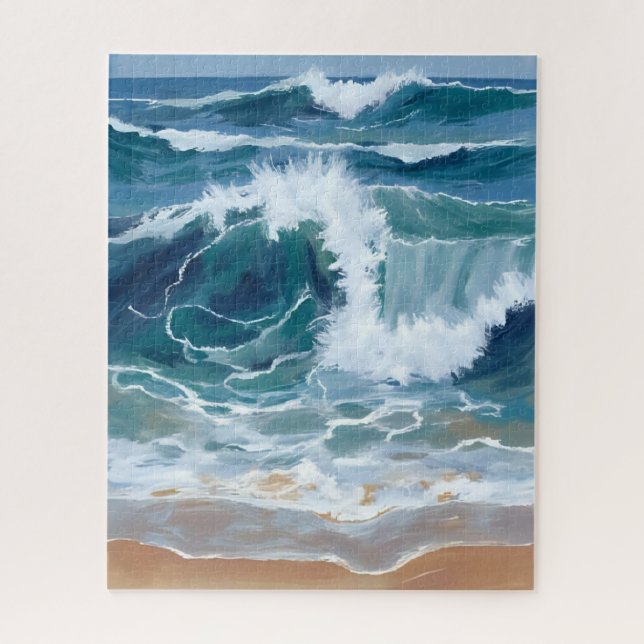 Crashing Ocean Waves | Coastal Blue Watercolor Puzzle (Vertikal)