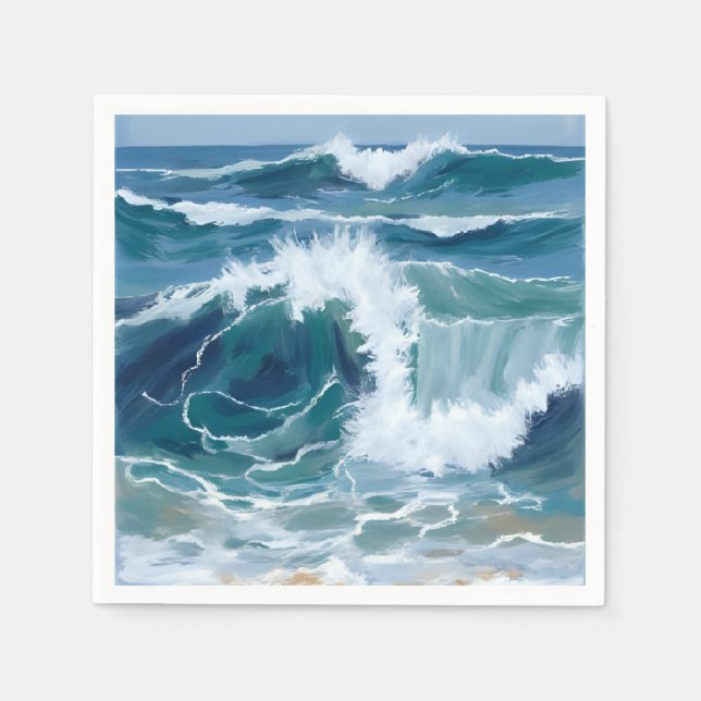 Crashing Ocean Waves | Coastal Blue Watercolor Serviette (Vorderseite)
