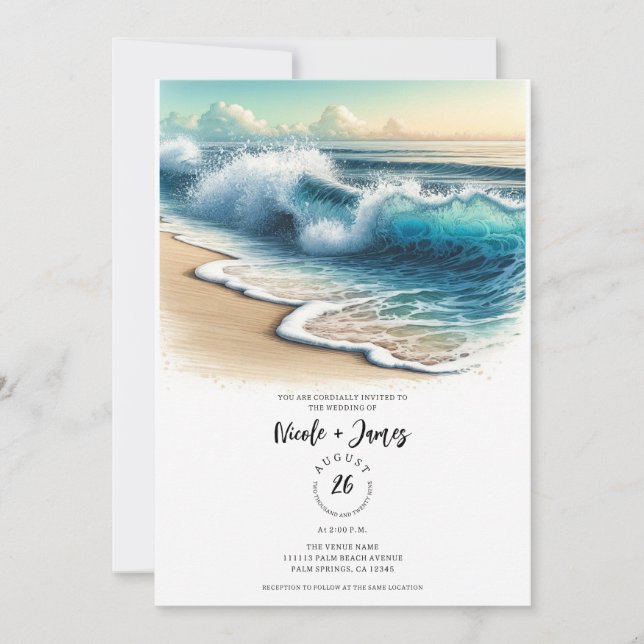 Crashing Ocean Waves Rustic Coastal Beach Hochzeit Einladung (Vorderseite)