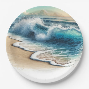 Crashing Ocean Waves Rustic Coastal Beach Hochzeit Pappteller