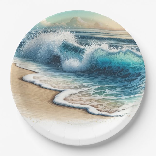 Crashing Ocean Waves Rustic Coastal Beach Hochzeit Pappteller (Vorderseite)