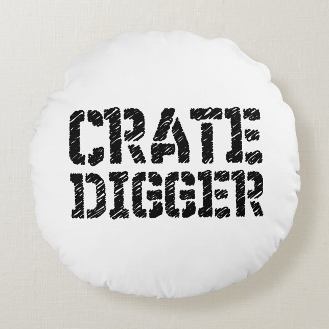 Crate Digger Rundes Kissen (Vorderseite)