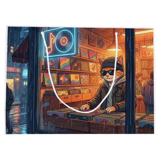 Crate Digging at the Vinyl Store Große Geschenktüte (Rückseite)